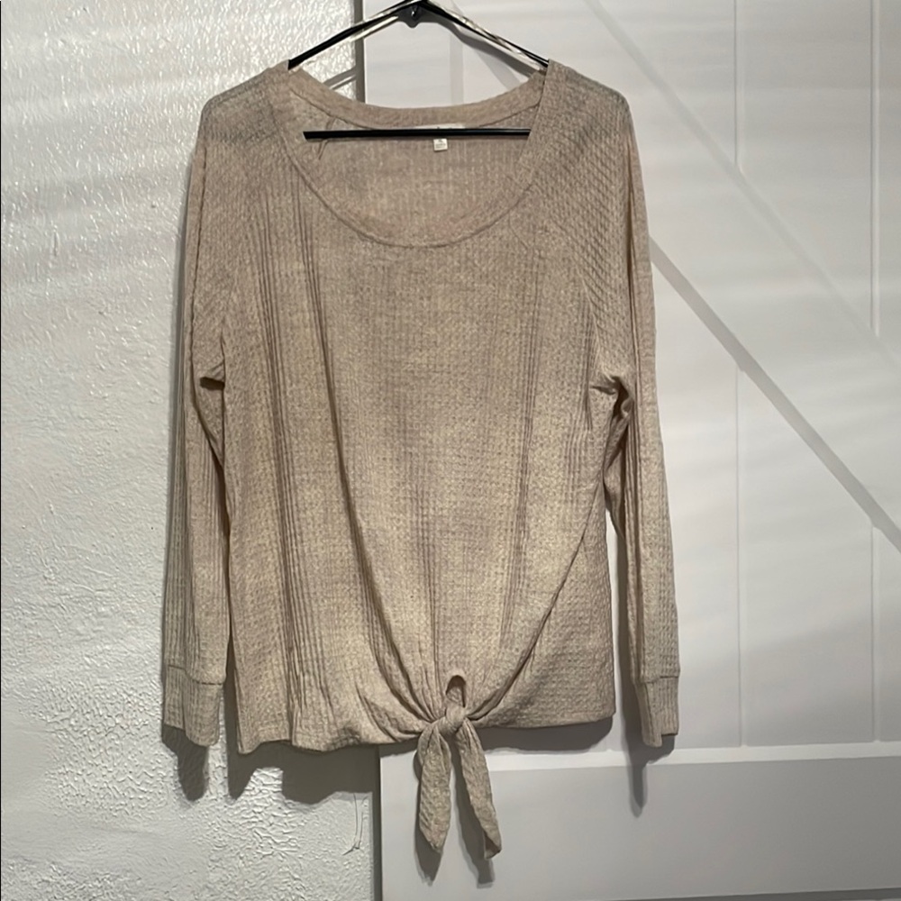 Women's Beige Tie-Front Top